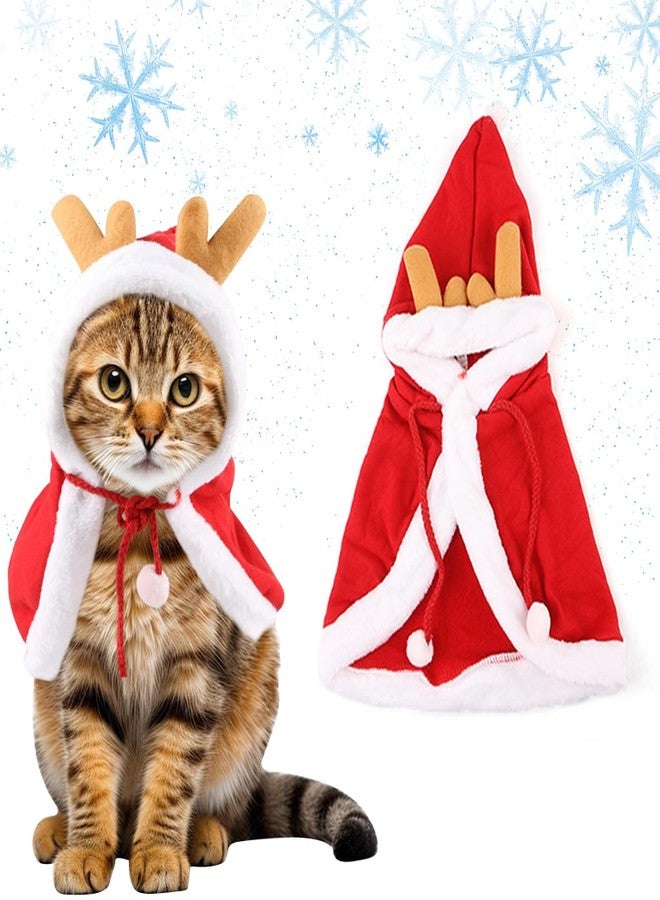 Qpets قبعة ووشاح عيد الميلاد من كيو بيتس®، ملابس قطط دافئة، زي تنكري، عباءة حمراء على شكل غزال، قبعة برباط قابل للتعديل، دعامة تصوير لحفلات عيد الميلاد - محيط الرقبة 37 سم - Image 1